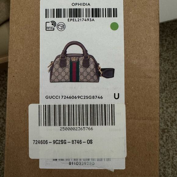 Gucci Ophidia GG Mini Top Handle Bag Dome Shape Crossbody Brown Gold New Rare - Picture 15 of 16